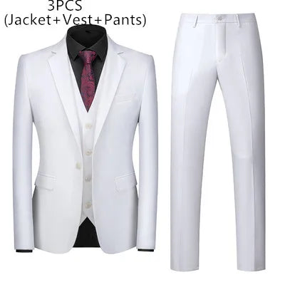 saferido (Jacket+Vest+Pants) Men Business Suits British Style MenWedding Dress Slim Fitting Blazer Trousers 3 Piece Elegant Male Tuxedo