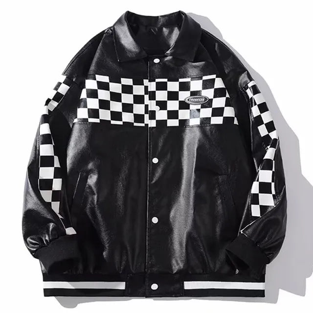 Spring PU Leather Motorcycle Jacket Men High Street Korean Letter Embroidery Bomber Coat Unisex Varsity Jacket Vintage Outwear