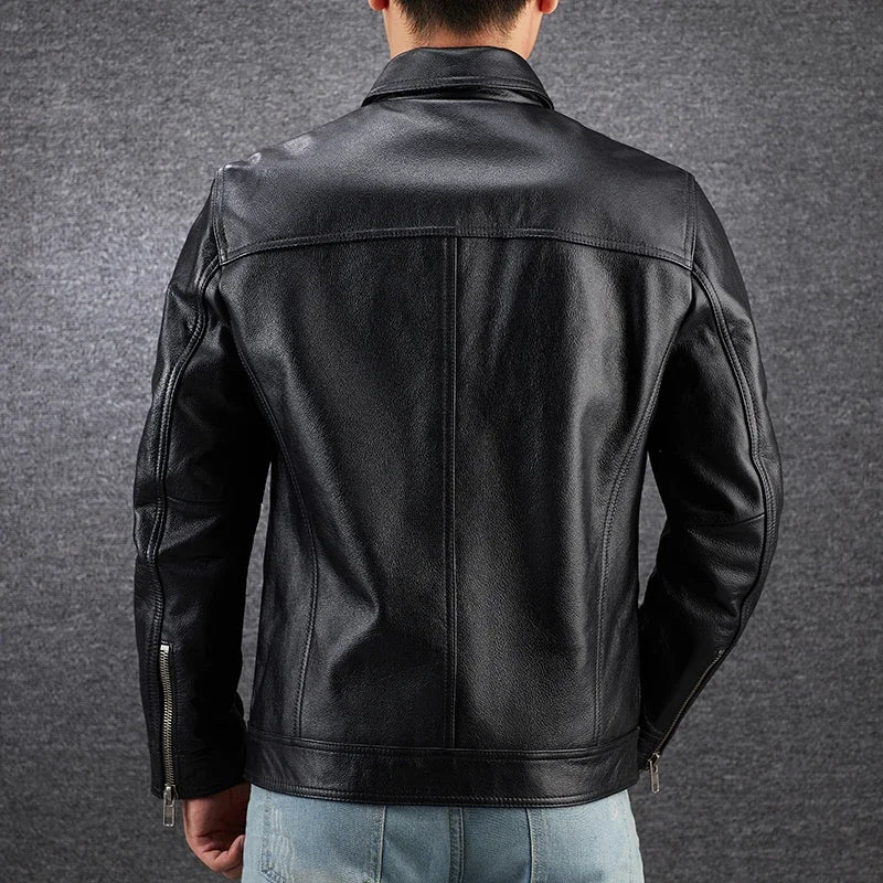 7XL Genuine Leather jacket.Winter casual black Men cowhide clothes.quality plus size leather coat