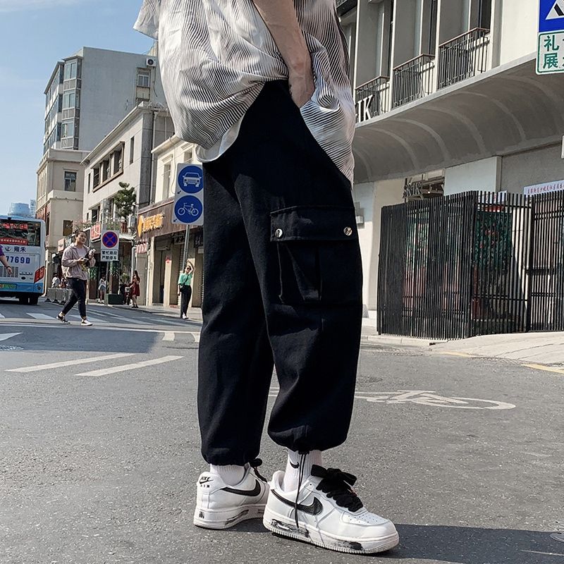 Hong Kong Breeze Bomb the Street Multiple Pockets Male Cargo Pants New Classic Loose Straight Cylinder Casual Man Trousers