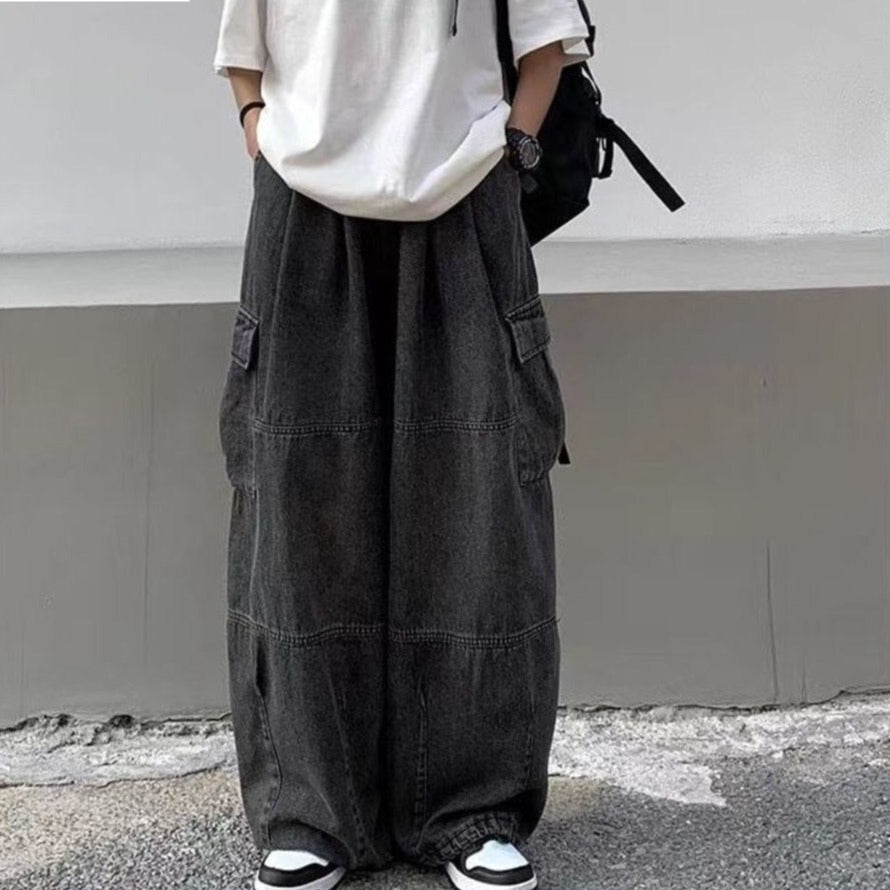 Spring Autumn Trousers y2k baggy jeans for men Wide leg Pants Pockets Elastic Waist Streetwear Loose comfortable Pants