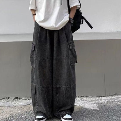 Spring Autumn Trousers y2k baggy jeans for men Wide leg Pants Pockets Elastic Waist Streetwear Loose comfortable Pants