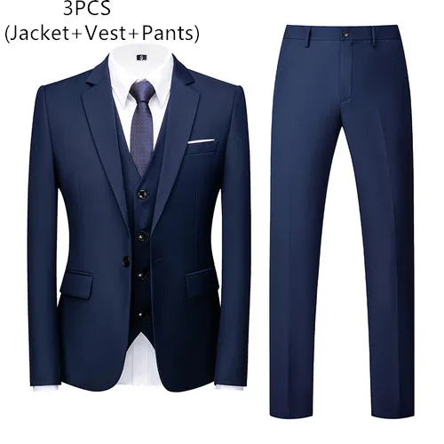 saferido (Jacket+Vest+Pants) Men Business Suits British Style MenWedding Dress Slim Fitting Blazer Trousers 3 Piece Elegant Male Tuxedo