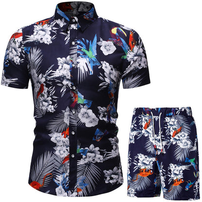 Men Clothing Set  Two Piece Set Summer Beach Wear Floral Print Casual Shirt and Shorts Set Hawaiian Shirt Holiday Clothes