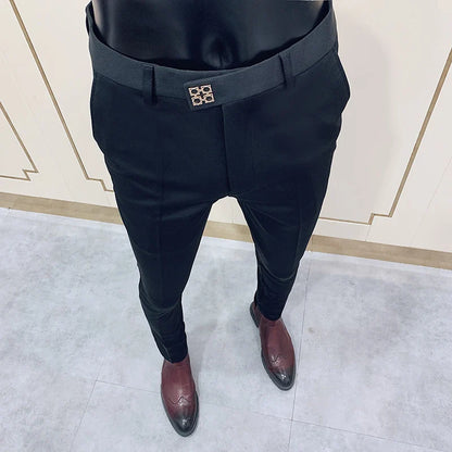 saferido Summer Men's Business Casual Trousers Black Stretch Leggings Autumn Winter Long Pants Slim Style in Korean Version Suit Pants