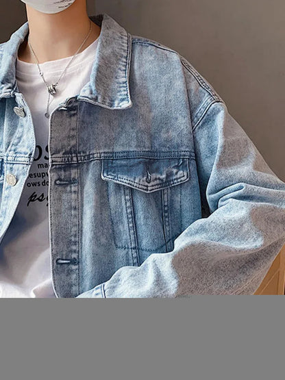 saferido Denim Jacket Male Handsome Hong Kong Style Loose Couple Jeans Coat Spring Summer Korean Trend Streetwear Bomber Jacket