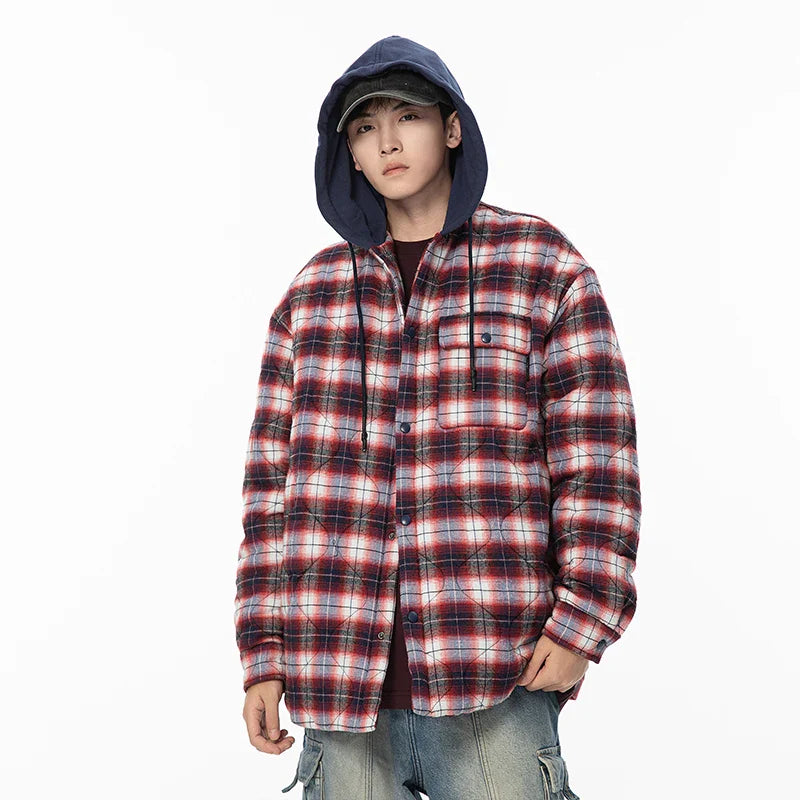 saferido Winter Jacket Men Warm Fashion Thickened Plaid Jacket Men Oversized Streetwear Korean Loose Short Coa Mens Couple Thick Hooded Jackets