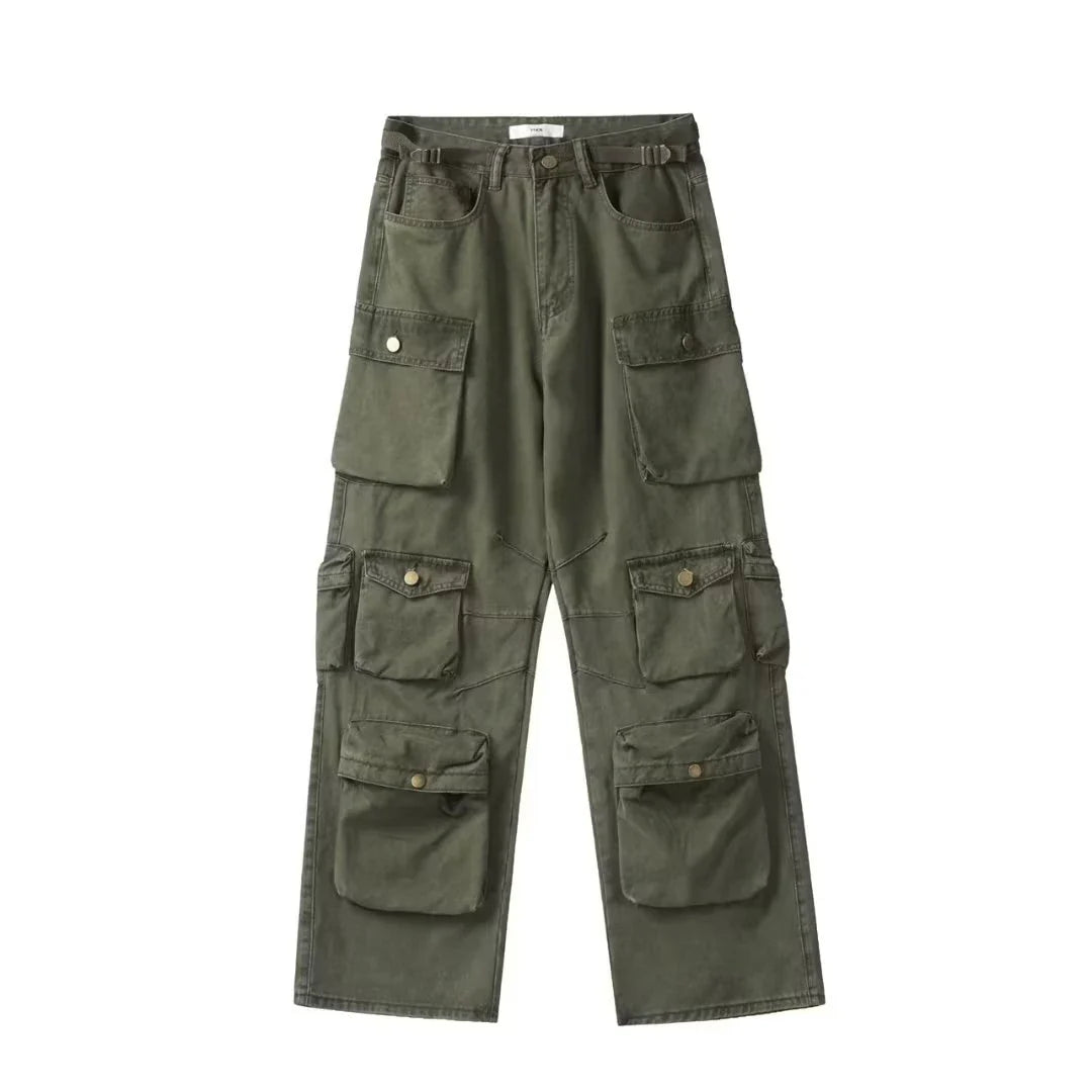 Spring Cargo pants New Popular Rice White Multi-pockets Overalls Harajuku stays Men Loose Casual Trousers Straight Mopping Pants