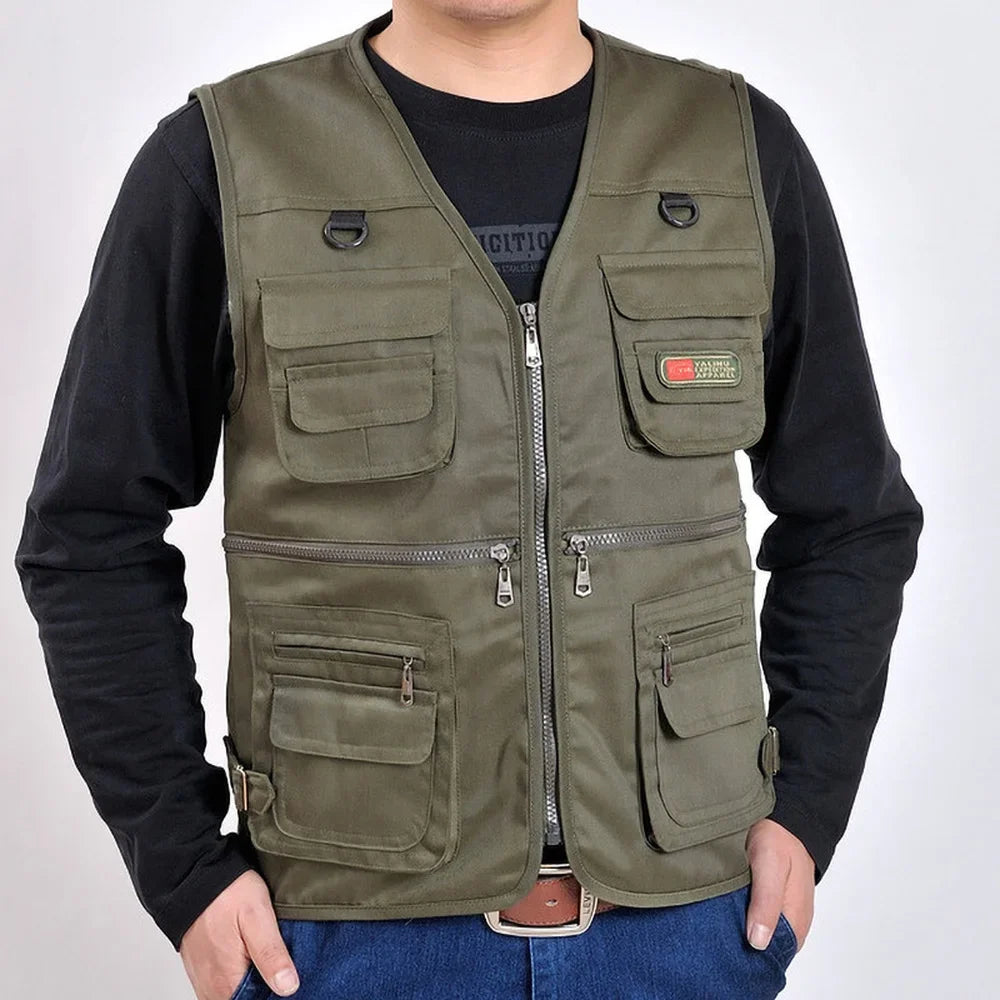 Men Cotton Multi Pocket Vest Summer New Male Casual Thin Sleeveless Jacket With Many Pockets Mens Photographer Baggy Waistcoat