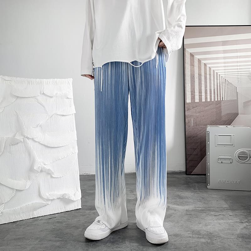 Summer Silk Pleated Man Casual Pants Harajuku Wide Leg Oversize Pants Streetwear Vintage Y2k Pants Clothes Trousers