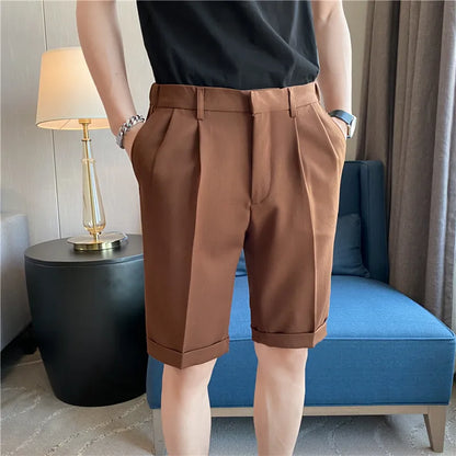 saferido  Korean Style Summer Suit Shorts Men Clothing Straight Business Formal Wear Slim Fit Casual Short Homme Knee Length Quality