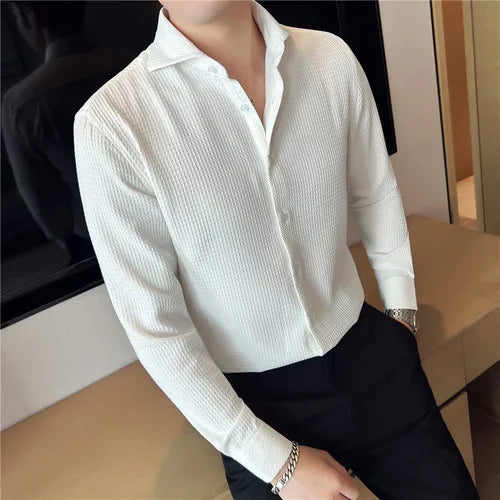 saferido  Clothing Men Spring High Quality Business Long Sleeve Shirts/Male Slim Fit Fashion Casual Dress Shirts Plus Size 3XL