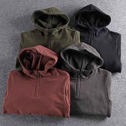 Fashion Hooded Zip-up Men Sweatshirt Spring Casual Trend Loose Solid Big Pocket Tops Vintage High Quality Loose Sport Coats