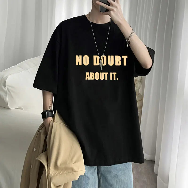 Summer 100% Cotton Short Sleeve T Shirts Men Trend Loose Letter Print Hip Hop Harajuku Top Summer Oversized T Shirt Streetwear