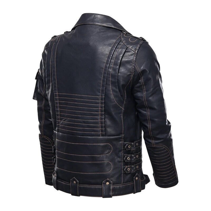 Winter Winter Mens Leather Jacket Men Fashion Motorcycle PU Leather Jacket Cool Zipper Pockets Leather Coats Clothing