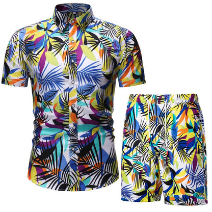 Men Clothing Set  Two Piece Set Summer Beach Wear Floral Print Casual Shirt and Shorts Set Hawaiian Shirt Holiday Clothes