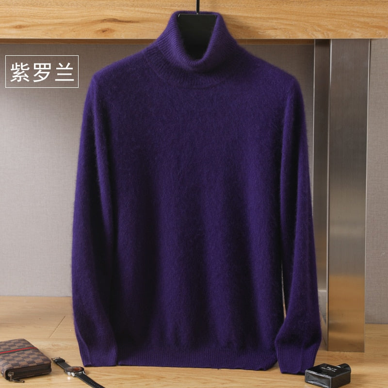 Men's Turtleneck 100% Mink Cashmere Sweater Men Autumn and Winter Large Size Loose Knitted Sweater Keep Warm Top Men Jumper