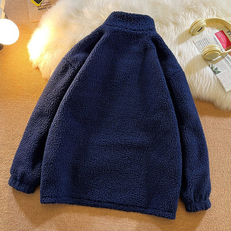 Winter Fleece Fluffy Jacket warm Fuzzy Zipper Coat Men Autumn Solid Color Lightweight Jackets Streetwear Hip Hop Harajuku