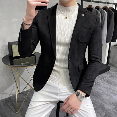 saferido  High Quality Blazer Men's British Trend Premium Simple Business Elegant Fashion Casual Gentleman Slim Suit Deer Velv Jacket