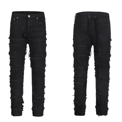 Heavy Industry Hole Frayed Destruction Waxed Jeans Mens High Street Retro Straight Ripped Pencil Pants Oversize Denim Trousers