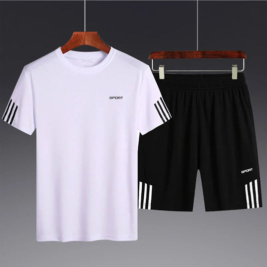 Summer Breathable Sports Suit Men's Short-Sleeved Shorts Loose Quick Drying T-Shirt Short Quarter Pants Casual Running Suit