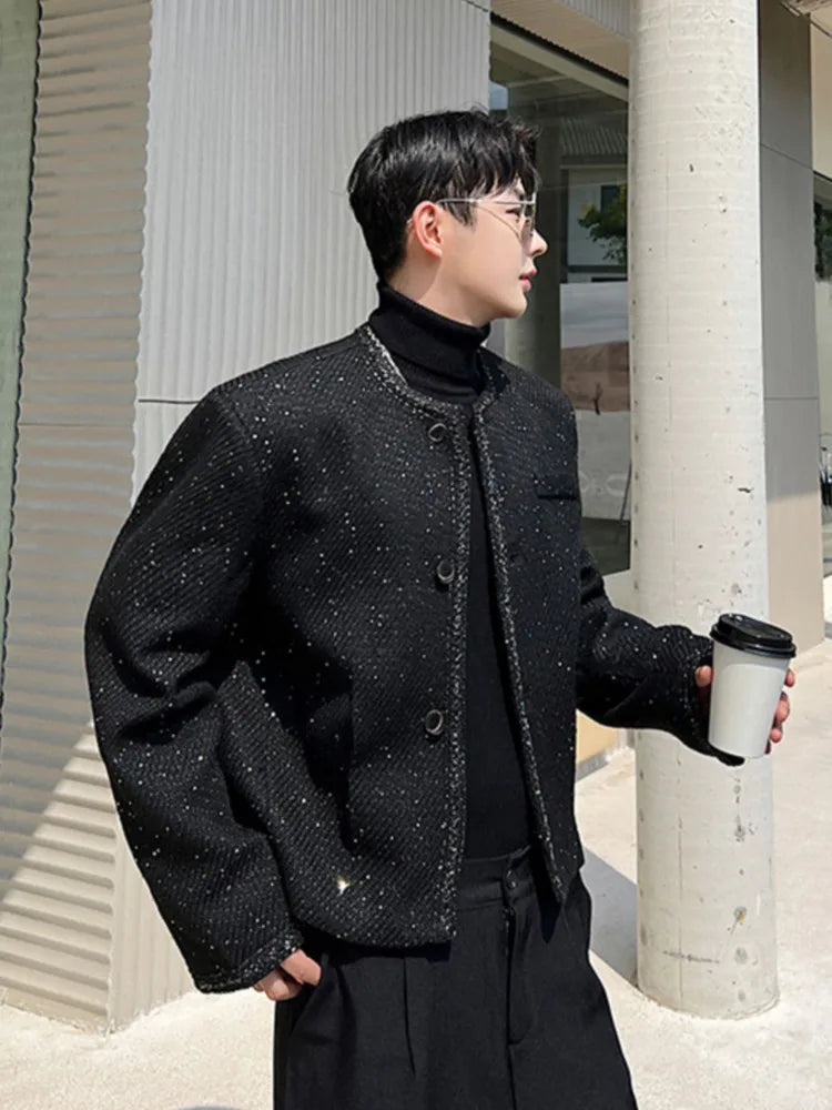 saferido Men's Wear 2024 Autumn Collarless High Quality Short Style Loose Woolen Coat Korean Streetwear Single Breasted Jackets