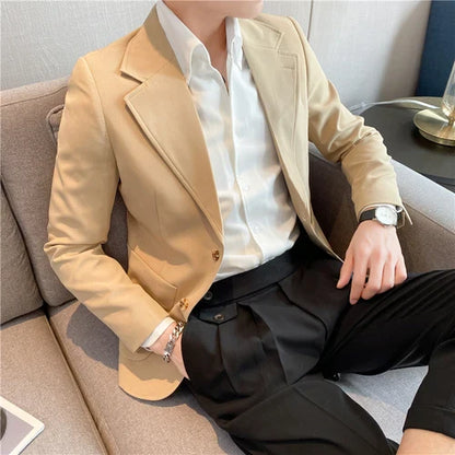 saferido  High Quality Korean Slim Fit Blazer Jackets Men Clothing Simple Two Buttons Business Formal Wear Casual Suit Coats 3XL-S