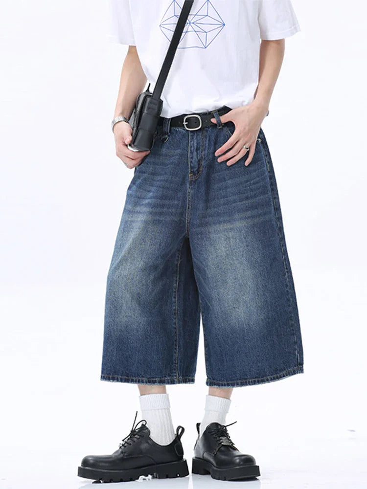 Denim Oversize Half Shorts Men Casual Loose High Waist Wide Legs Male Jeans Summer Fashion Solid Man High Street Pants New