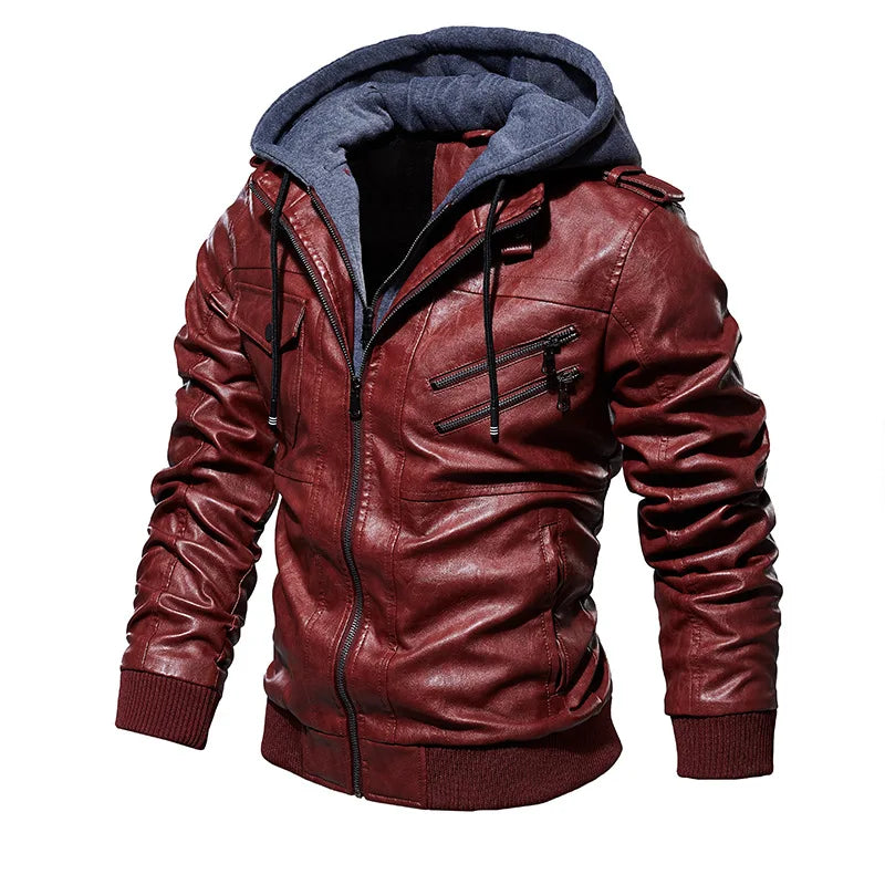 Men Brand Military Hooded Zipper Motorcycle Leather Jacket PU Leather Jackets Autumn Coat Plus Size S-5XL