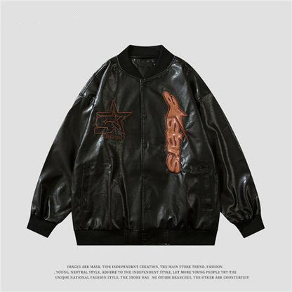 Vintage Moto Men PU Leather Jacket Biker American Baseball Uniform Women Spring Windbreaker Coat Autumn Outerwear Hip Hop Black