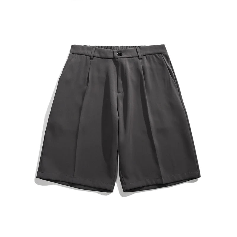 Summer Men's Shorts Straight Fit Knee-Length Short Suit Pant Solid Black Gray Clothing Student Thin Silky Casual Shorts Man