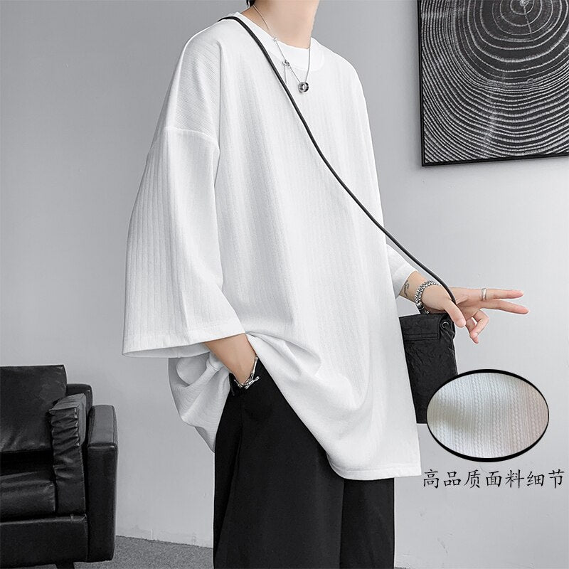 High Quality Men Oversized Ice Silk T Shirts  Summer Mens Half Sleeve Fashions Harajuku T-Shirt Male Solid Simple Daily Tees