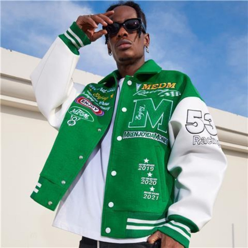 New American Retro Letter Embroidered Jackets Coat Men Y2K Street Hip Hop Trend Baseball Uniform Couple Casual Loose Jacket