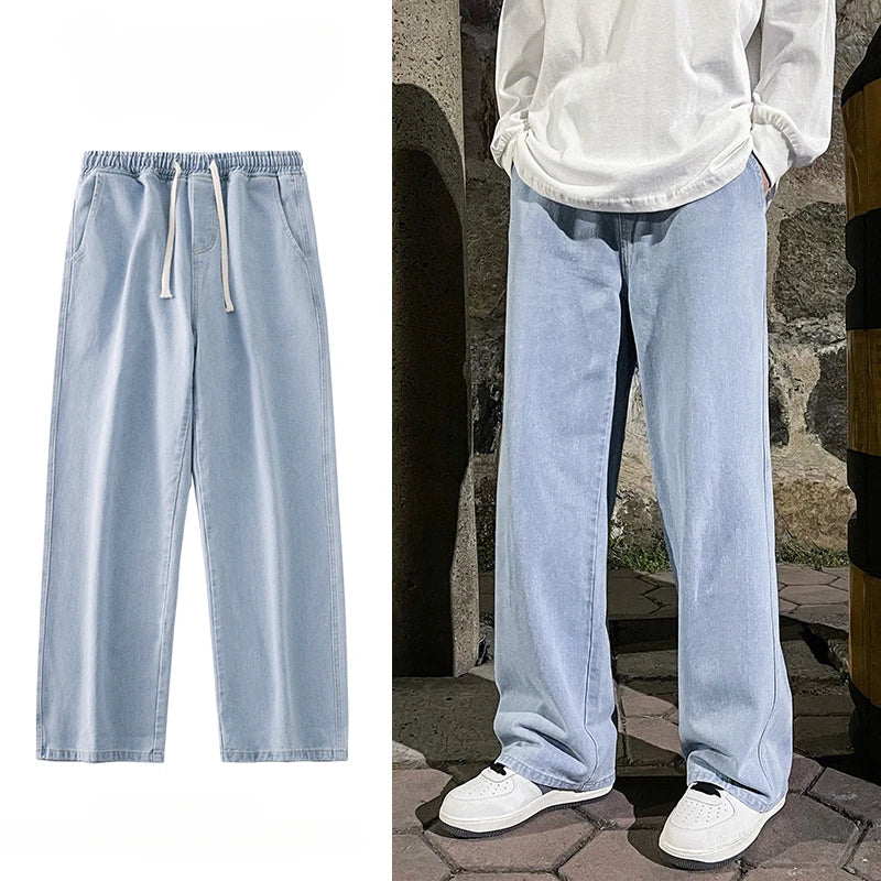 saferido Korean Fashion Loose Men Jeans Classic Straight Straight Baggy Wide Leg Trousers Casual Street Hip Hop Pants Black Grey Blue