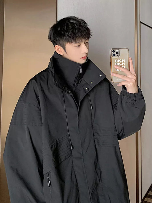 saferido Vintage American style trench coat Men's dark department Men's senior sense fake two-piece jacket outdoor mountaineering coat