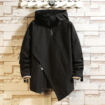 saferido Spring and Autumn Men and Women Irregular Hem Pullover Thin Jackets High Collar Hooded Coat Loose Casual Black Windbreaker