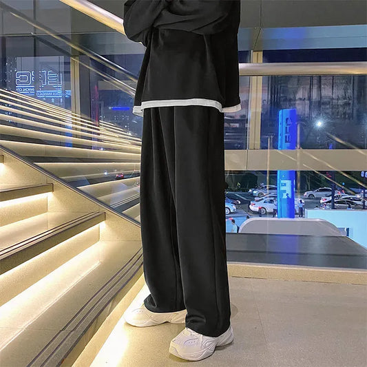 saferido Black Men's Sweatpants Loose Straight Casual Mopping Pants Spring Solid Color Versatile Oversized Wide Leg Sports Trousers 3XL