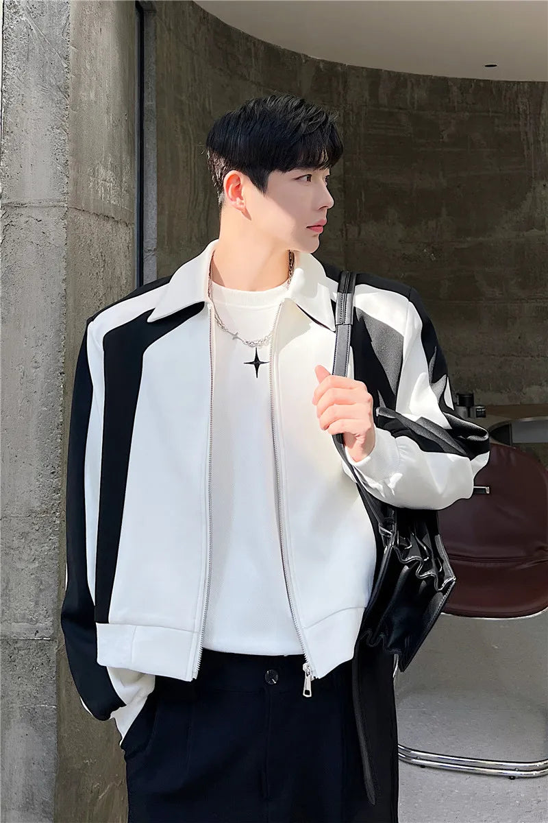 saferido Spring Autumn Male-jacke Short Style Loose Shoulder Pad Coat Personality Korean Patchwork Color Zipper Jackets men clothing