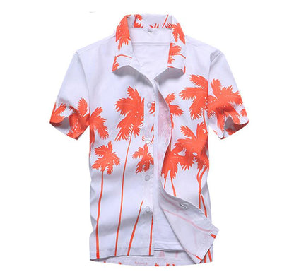 Summer Breathable Hawaiian Shirts Men Coconut Tree Printed Short Sleeve Button Down Vacation Chemise Homme Plus Size 3XL 4XL 5XL