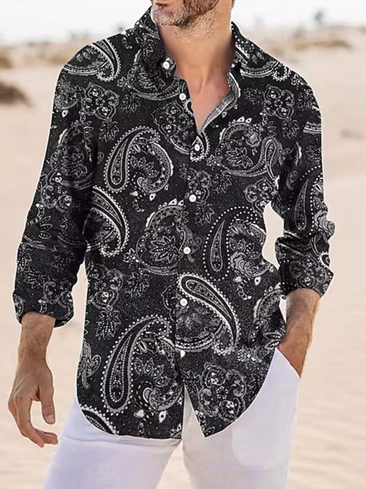 New Y2k Spring Luxury High Quality Men's Shirts Oversized Shirt Printed Long Sleeve Tops Men's Clothes Hawaiian Club Cardigan