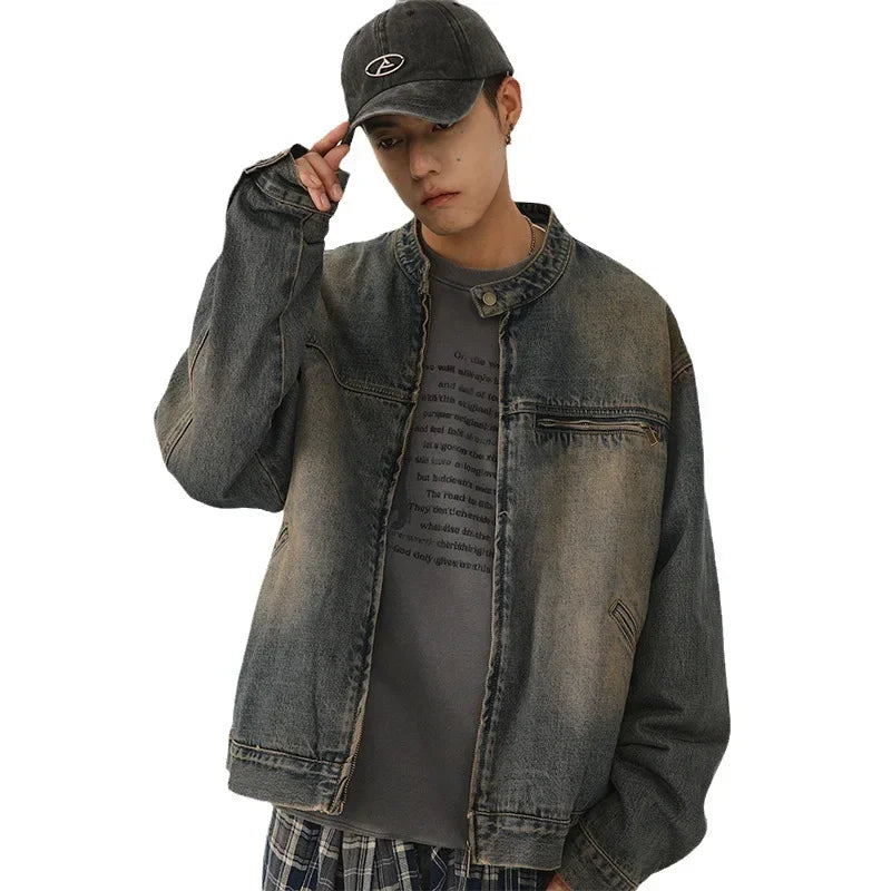 saferido Small niche retro washed vintage denim jacket men's spring autumn clothing new loose casual jacket for men's top