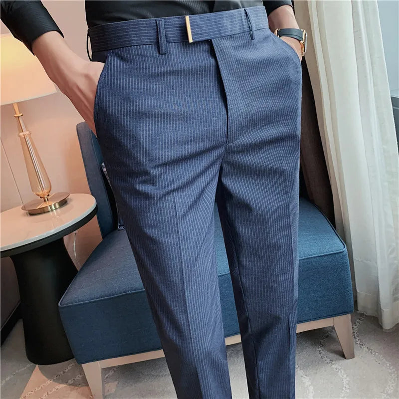 saferido  Autumn Casual Business Men Stripe Pants Fashion Slim Fit Long Trouser For Men's Mid Waist  Design Pants Spring Streetwear