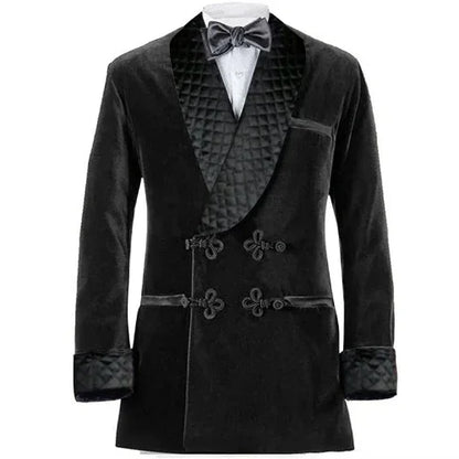 1 Pc Velvet Smoking Jacket Shawl Lapel Loose Men Suit Prom Blazer Retro Dinner Party Male Fashion Coat Latest Designs