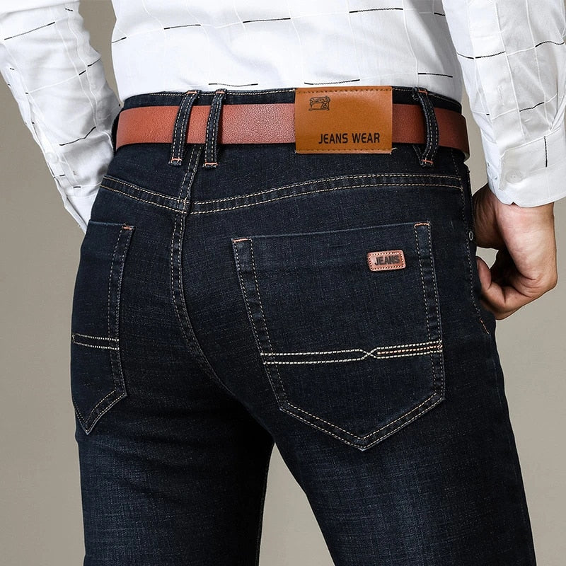 Men's Brand Stretch Jeans  Business Casual Slim Fit Denim Pants Black Blue Trousers Jeans Male