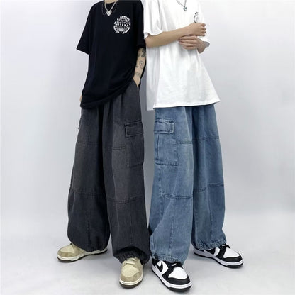 Vintage Y2K Streetwear Baggy Cargo Jeans High Waisted Straight Wide Leg Pants Fashion Loose Denim Trousers New Washed Jeans