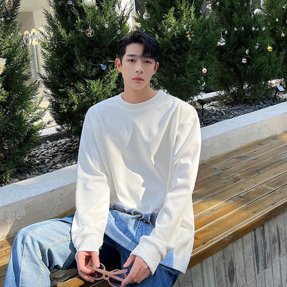 saferido Korean Street fashion Spring Casual Men Personality Jeans Print Long Sleeve T-shirts Sweatshirt Patchwork Loose Sweatshirts