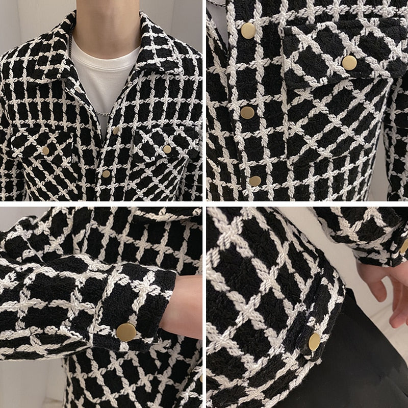 Jackets Men Spring Fashion Pocket Plaid Handsome Outwear Coats Korean Style Cropped Simple Harajuku All-match Daily Plus Size