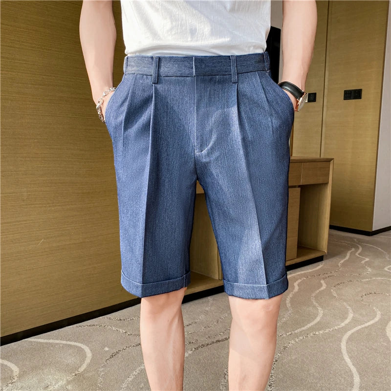 saferido  Korean Style Summer Suit Shorts Men Clothing Straight Business Formal Wear Slim Fit Casual Short Homme Knee Length Quality