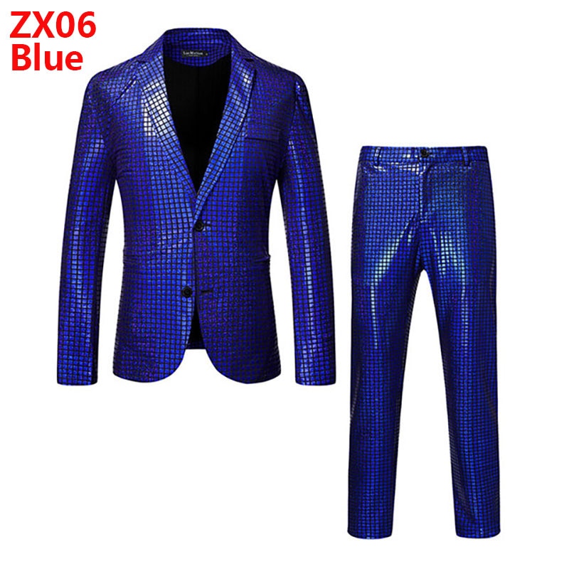 Mens Stage Prom Suits Gold Silver Rainbow Plaid Sequin Jacket Pants Men Dance Festival Christmas Halloween Party Costume Homme