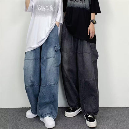 Vintage Y2K Streetwear Baggy Cargo Jeans High Waisted Straight Wide Leg Pants Fashion Loose Denim Trousers New Washed Jeans